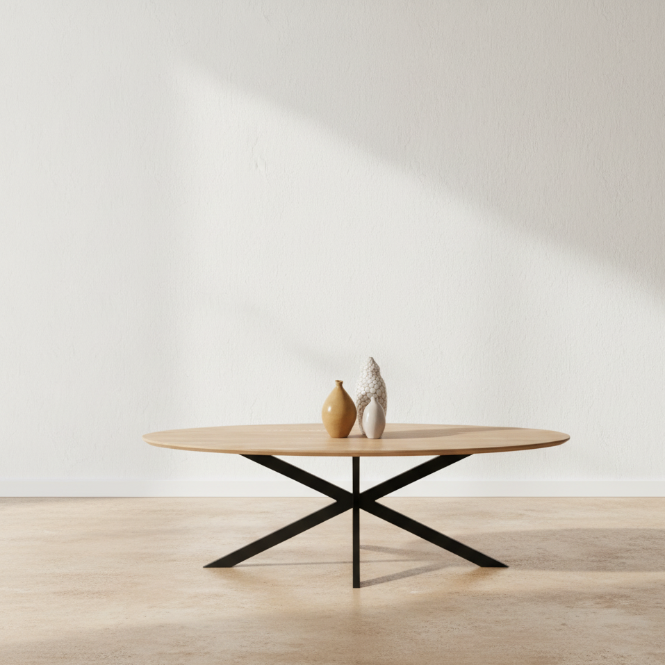 Table basse ovale industrielle bois