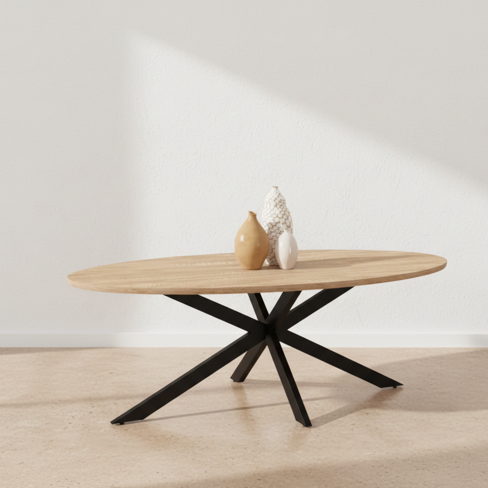 Table basse ovale industrielle bois