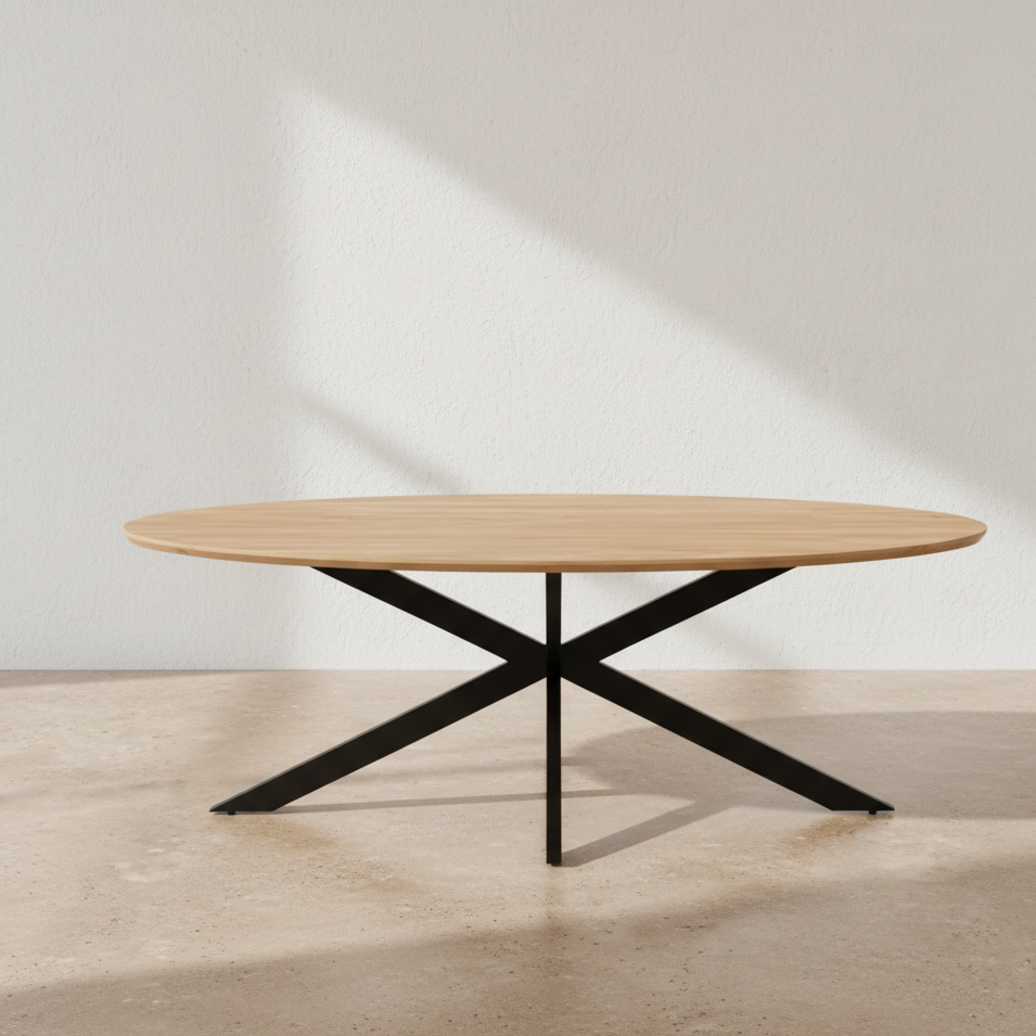 Table basse ovale industrielle bois