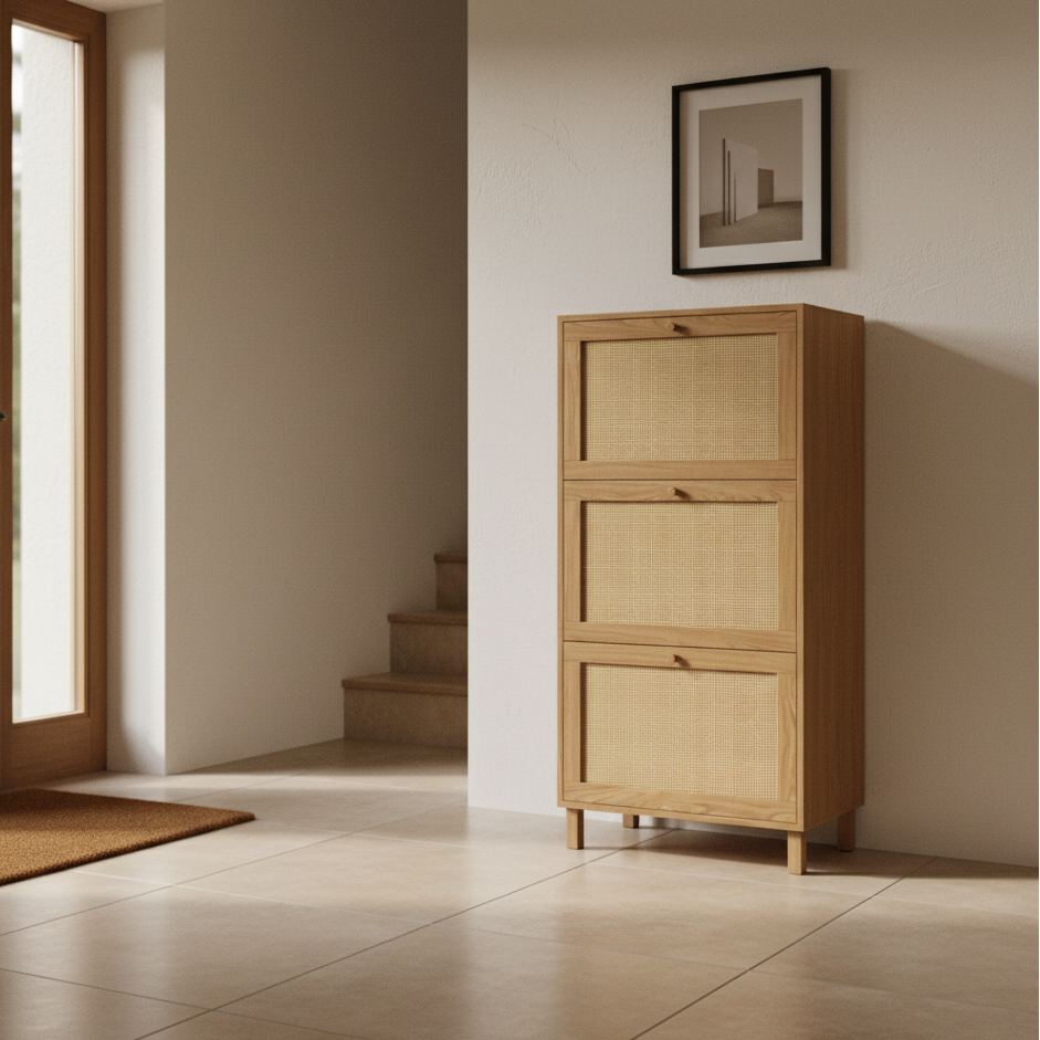 Meuble à chaussures cannage naturel