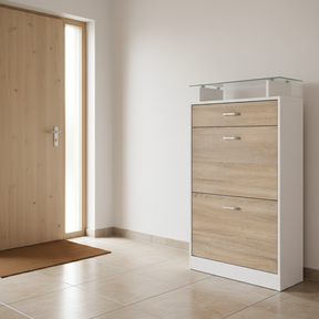 Meuble à chaussures blanc chêne