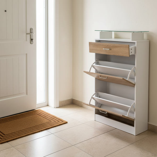 Meuble à chaussures blanc chêne