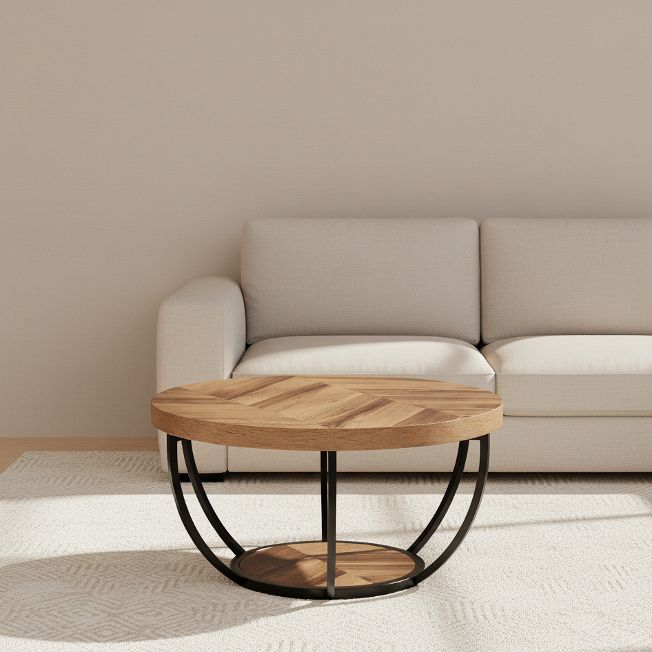 Table basse ronde bois et métal design