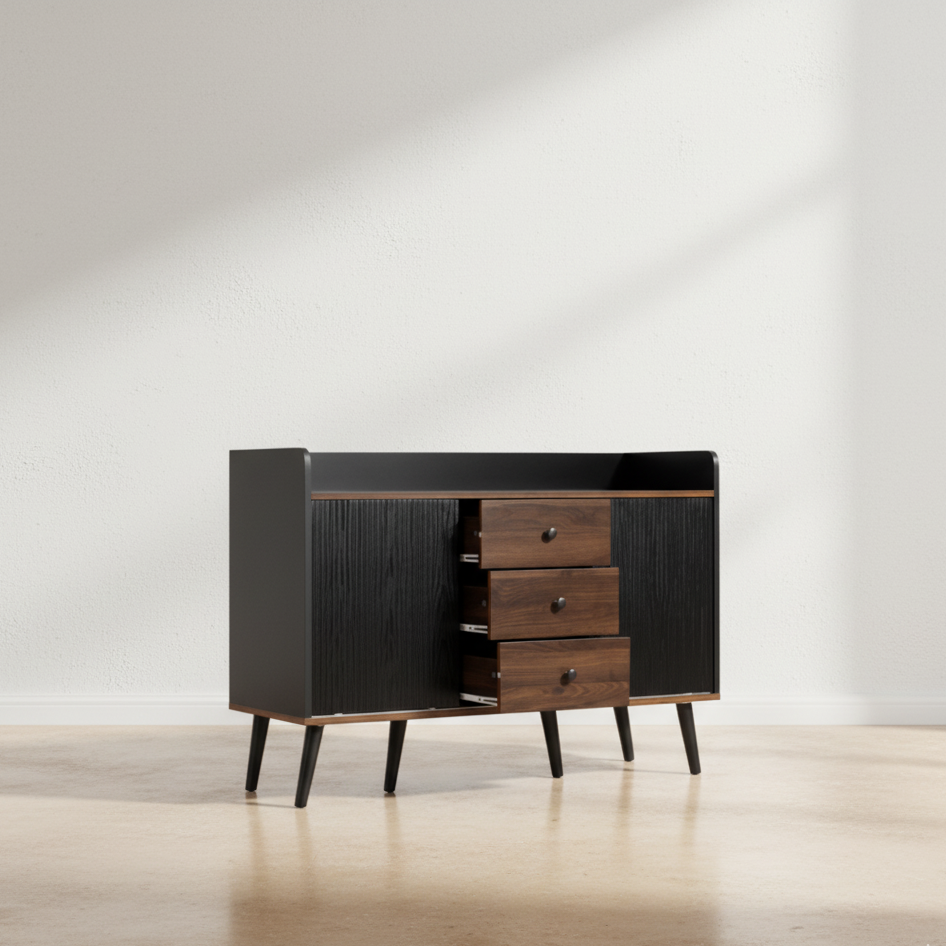 Buffet bois noir design 3 tiroirs