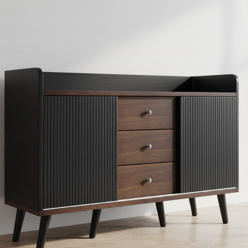 Buffet bois noir design 3 tiroirs