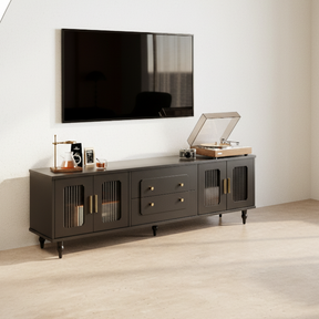 Meuble TV noir rétro avec verre rainuré