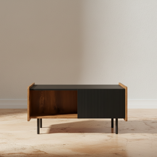 Designer-Couchtisch aus Holz und Schwarz