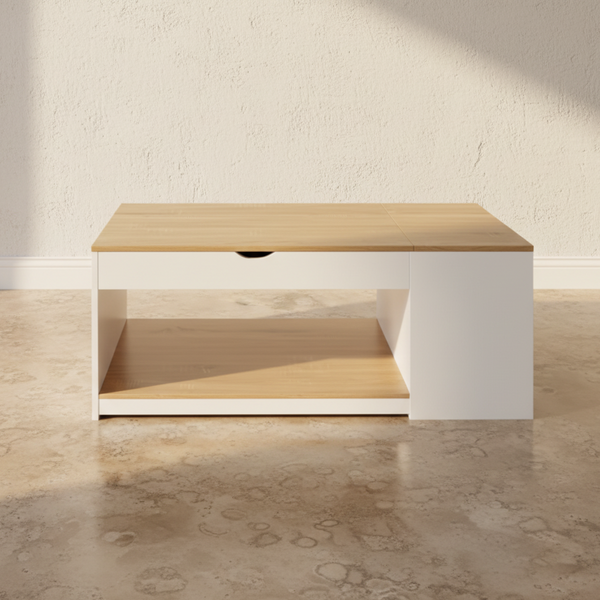 White wood lift-top coffee table