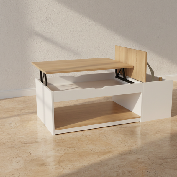 White wood lift-top coffee table