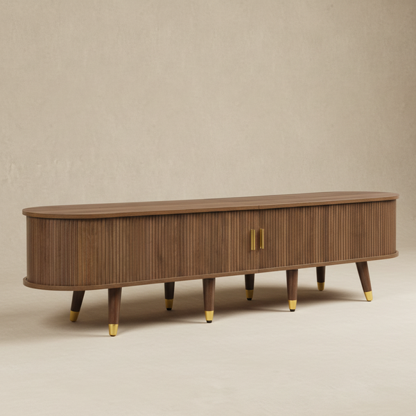 Meuble TV noyer rattan doré