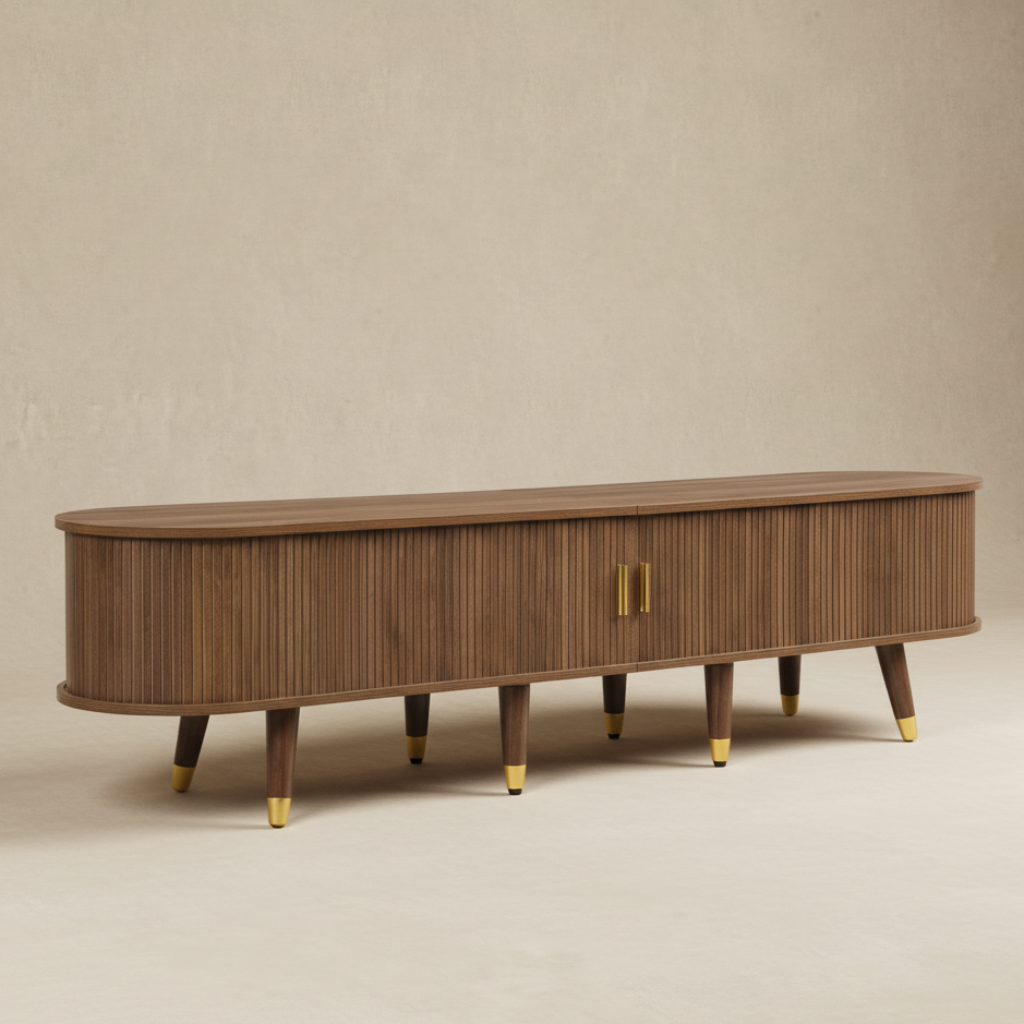 Meuble TV noyer rattan doré