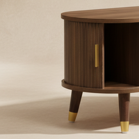 Meuble TV noyer rattan doré