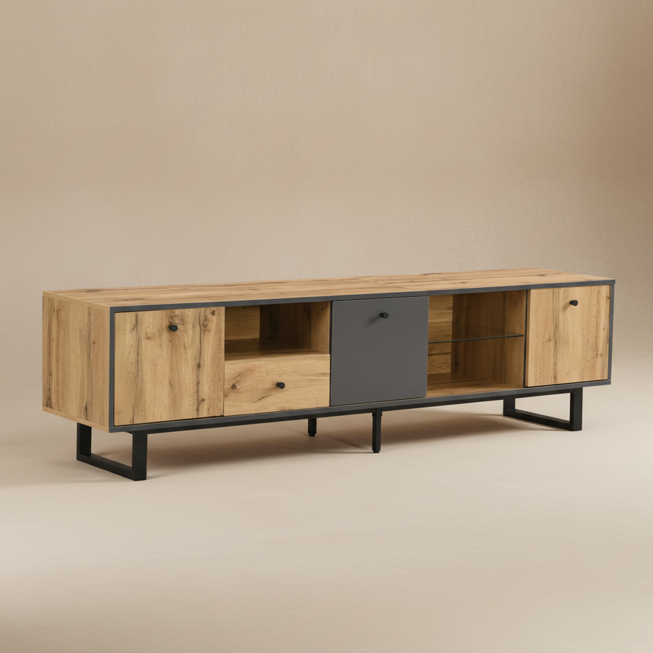 Meuble TV industriel bois et LED