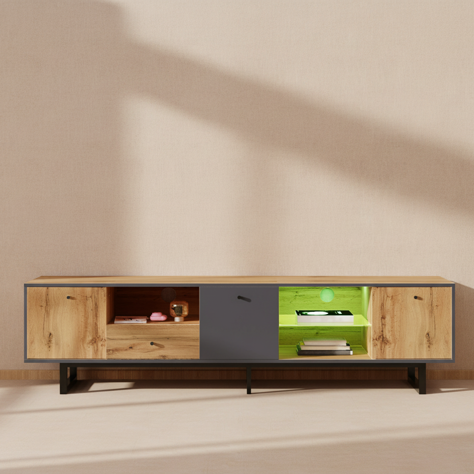 Meuble TV industriel bois et LED