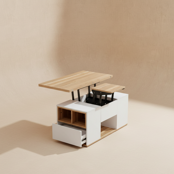 Table basse modulable blanc bois