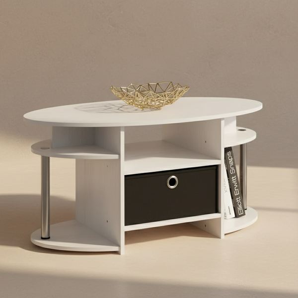 Table basse ovale moderne chêne blanc