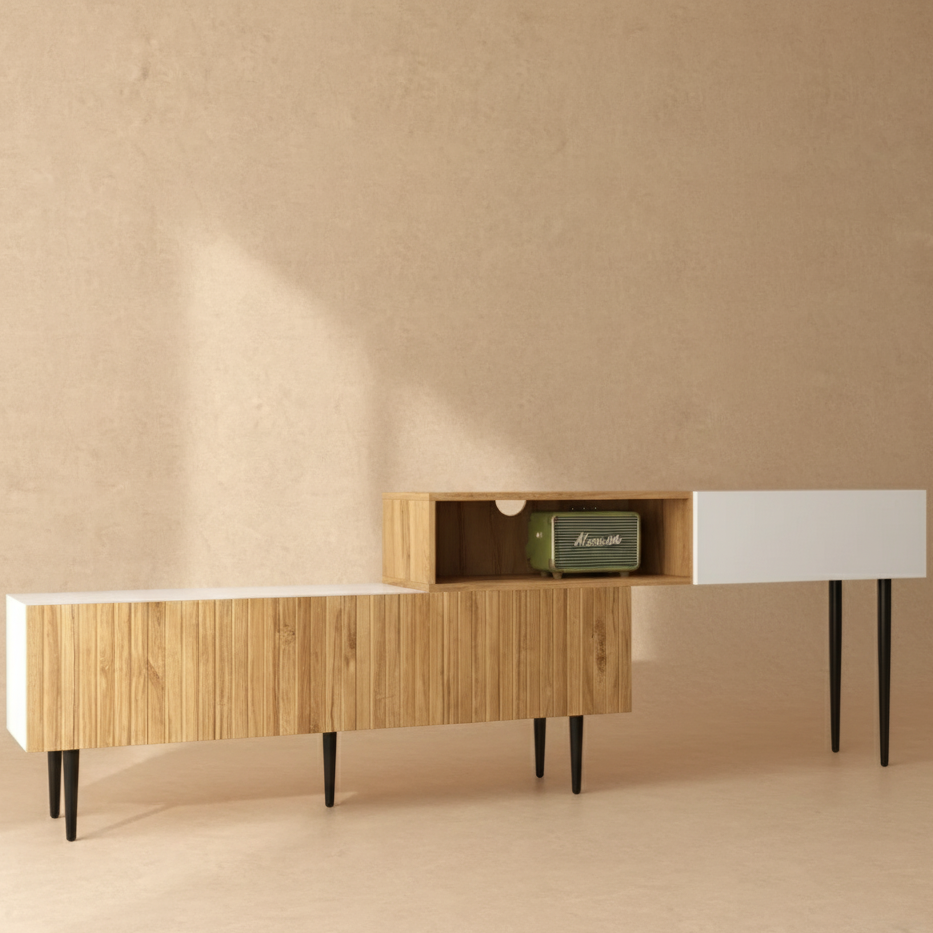 Meuble TV modulable bois blanc moderne