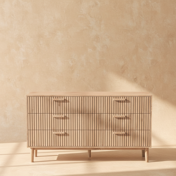 Commode 6 tiroirs bois naturel moderne