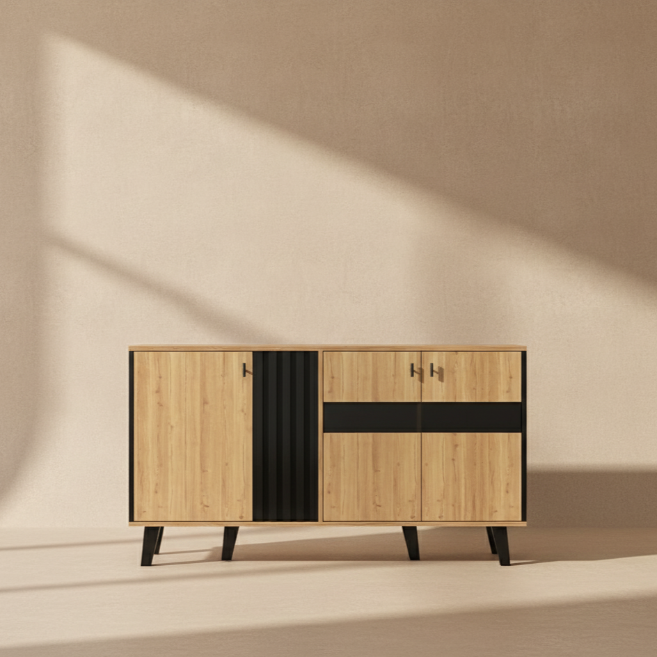 Buffet moderne bois et noir avec LED