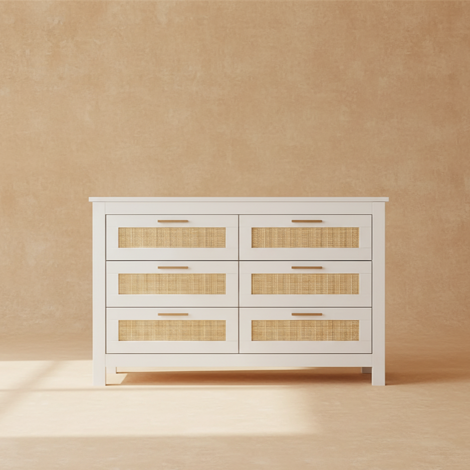 Commode rotin bois blanc moderne