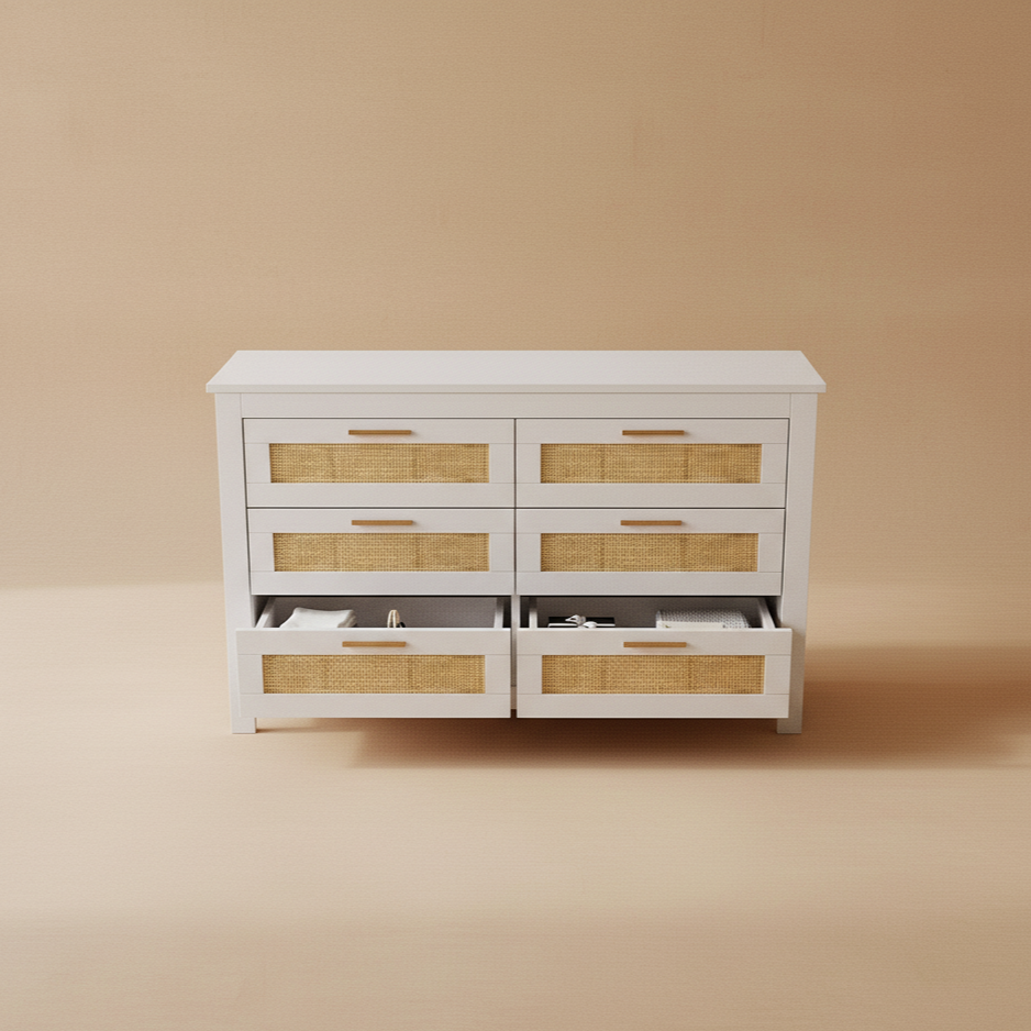 Commode rotin bois blanc moderne