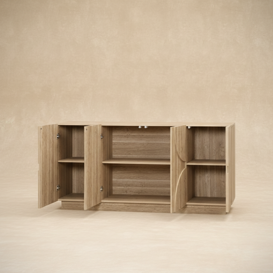 Buffet en bois naturel avec portes à ressort