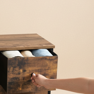 Commode 5 tiroirs rustique tissu et métal
