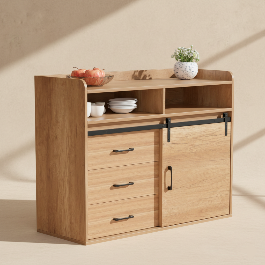 Buffet moderne bois avec porte coulissante HOMAVO