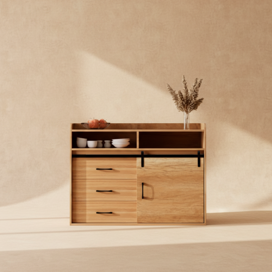 Buffet moderne bois avec porte coulissante HOMAVO