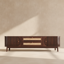 Meuble TV rotin et bois naturel