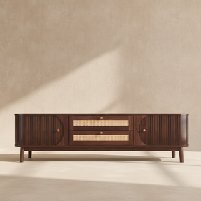 Meuble TV rotin et bois naturel