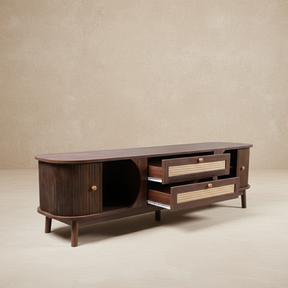 Meuble TV rotin et bois naturel