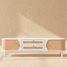 Meuble TV rotin et bois naturel