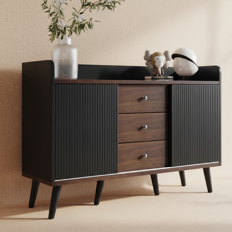 Buffet bois noir design 3 tiroirs