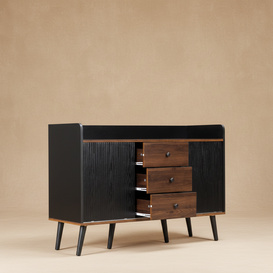 Buffet bois noir design 3 tiroirs