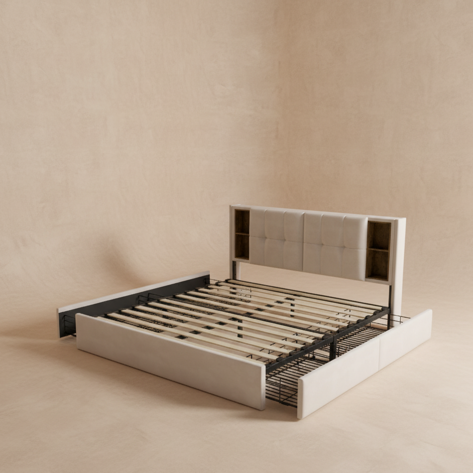 Lit double velours avec rangement 160x200 cm