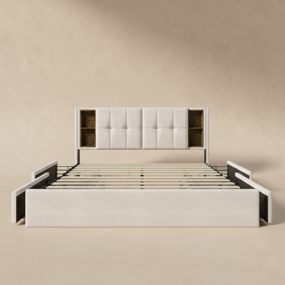 Lit double velours avec rangement 160x200 cm