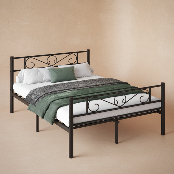 Lit double métal noir design 140x190
