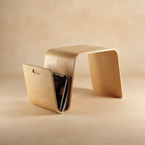 Table basse design N minimaliste bois courbé