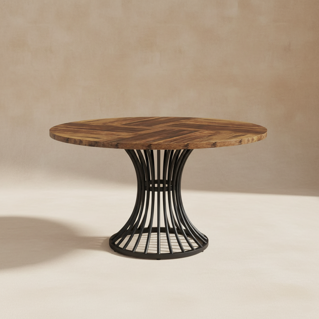 Table à manger ronde bois industriel