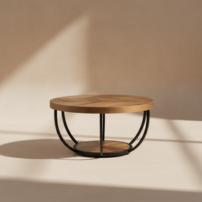 Table basse ronde bois et métal design