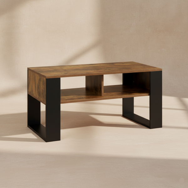 Table basse industrielle bois métal rangement