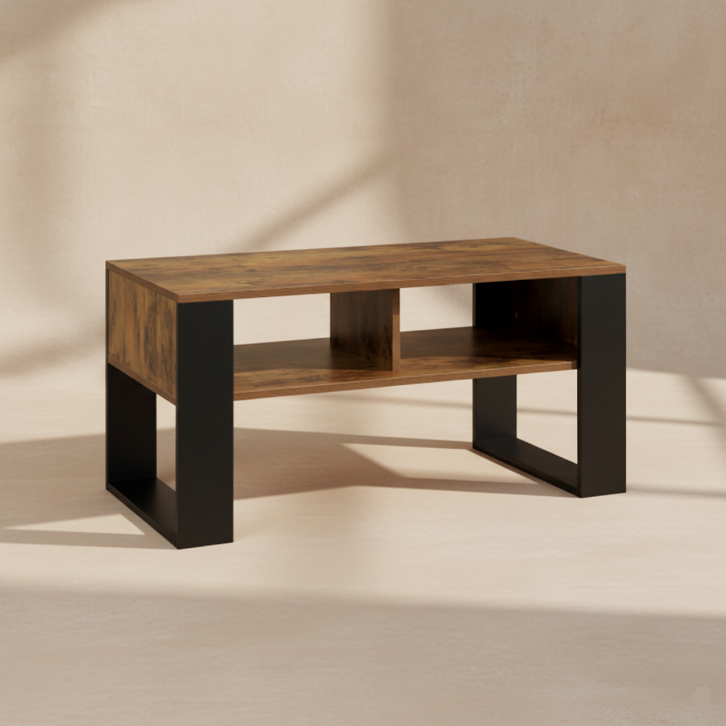 Table basse industrielle bois métal rangement
