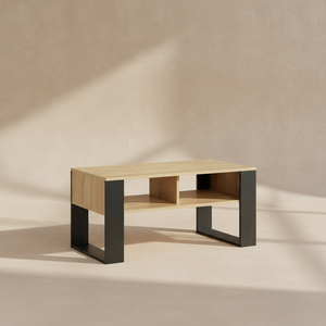 Table basse industrielle bois métal rangement