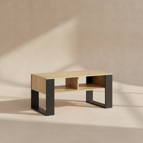 Table basse industrielle bois métal rangement