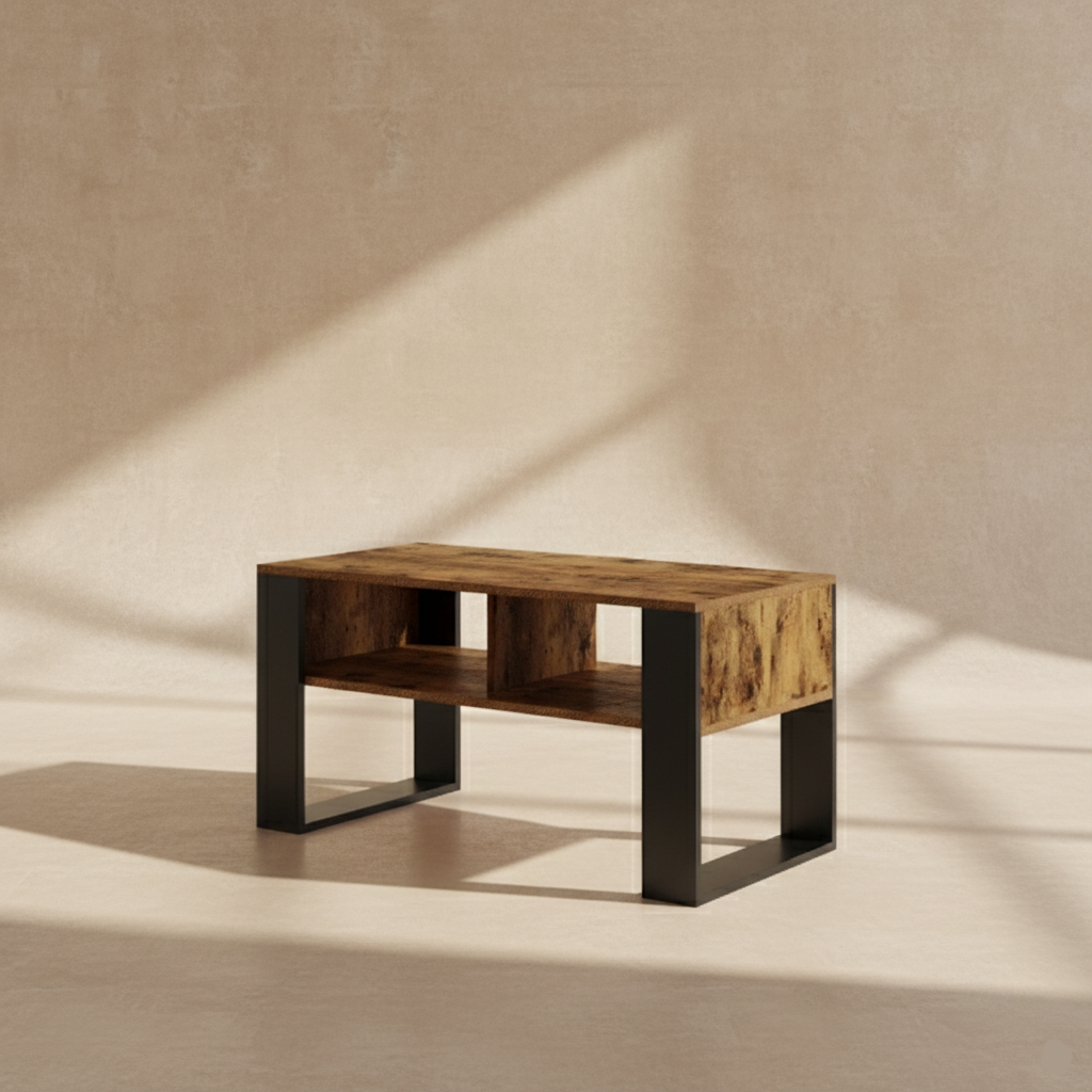 Table basse industrielle bois métal rangement