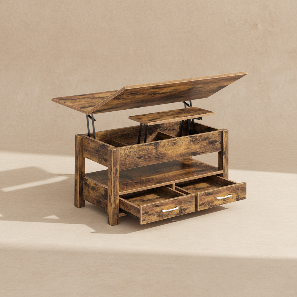 Table basse relevable bois vintage