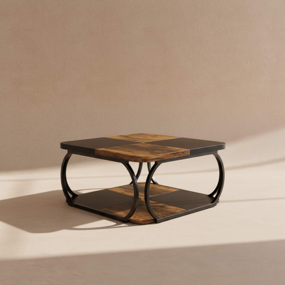 Table basse carrée bois métal design