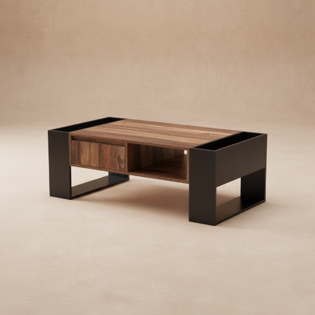 Table basse design bois nervuré anthracite