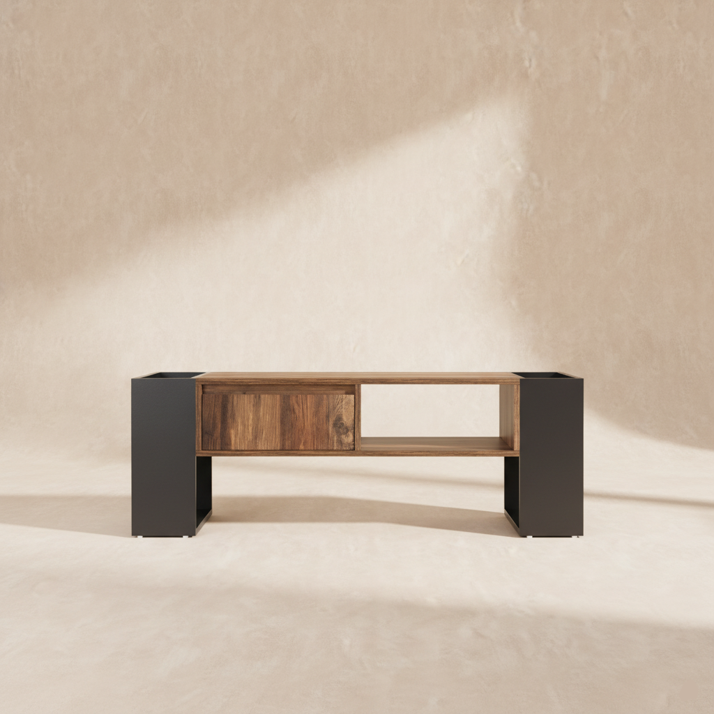 Table basse design bois nervuré anthracite